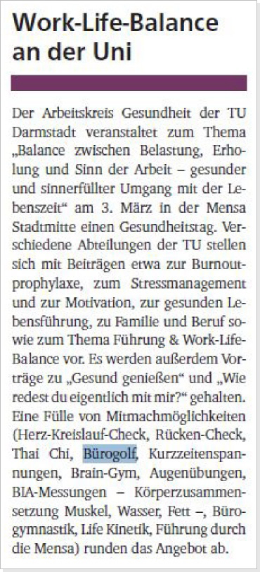 Gesundheitstage sind mit Bürogolf eine schöne Ergänzung
